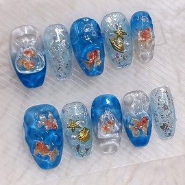 Goldfish and Sea Handmade Nail Tips - Points / 금붕어와 바다 수제네일팁 - 포인트
