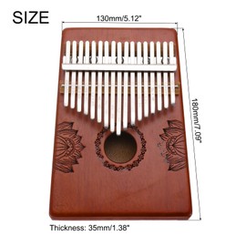 sourcing map 17 Keys Thumb Piano, Red Mini Portable Finger Piano Solid Koa-Wood Flower Pattern with Tune Hammer, Sheet Music Study Instruction for Gift Adults Beginners