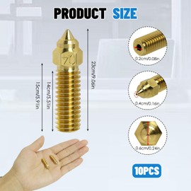 10 pieces K1 brass nozzle set, 3D printer parts, 10 pieces, high speed 0.4 mm nozzles kit for K1, K1 max