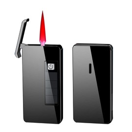 Butane Torch Lighter Refillable Jet Flame Lighter with Gas Window Windproof Solar Charging Lighter Great Gift Idea for Men & Women (Black)