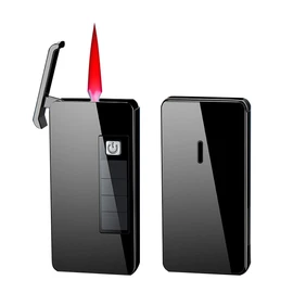 Butane Torch Lighter Refillable Jet Flame Lighter with Gas Window Windproof Solar Charging Lighter Great Gift Idea for Men & Women (Black)