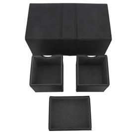 Card Deck Box with 3 Drawers Large Capacity Magnetic Closure PU Leather Game Card Storage Box for Holding Over 200 Cards Black