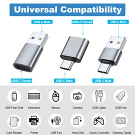 AreMe USB C Adapter (6 Pack), USB A Male to USB C Male, USB 3.0 Male to USB C Female, USB Type-C Male to USB 3.0 Female Converter Connector (Grey)