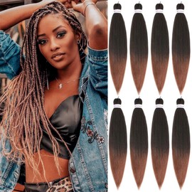 Alrence Pre Stretched Braiding Hair Long Braid 18 Inch 8 Packs Professional Braiding Hair Extensions Synthetic Crochet Twist Braids (18 Inch, T1B/30)