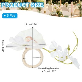 PATIKIL Handmade Orchid Flower Napkin Rings, 6 Pack Handcraft Floral Napkin Holder for Wedding Birthday Banquet Table Decoration Christmas Thanksgiving, White