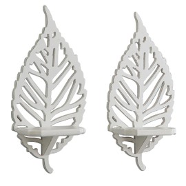 SOFE Decorative Leaf Wall Sconce Set, White Metal Floating Shelves, Farmhouse Wall Mounted Display Shelf for Candles, Plants, Home Decor, 2 Pack