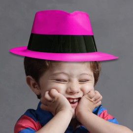 Super Z Outlet 12 Pack Neon Mafia Style Gangster Fedora Dress Hats Children's Birthday Props Supplies Favors