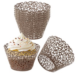 PATIKIL Cupcake Wrappers Paper, 50 Pack Baking Cups Standard Vine Decoration for Anniversary Birthday Weddings and Parties, Brown