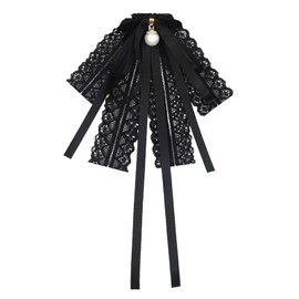 Luckyvestir Bow Ties for Women, Black Clip on Ties Bow Brooches for Woman Girls, Women Accessory Neckties (black:brooch)