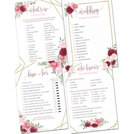 Bridal Shower Games - Wedding Shower Games - 4 Games for 25 Guests - Double Sided Cards - Rose Gold