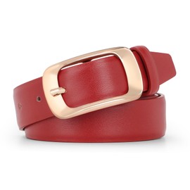 XZQTIVE - Cinturones de piel para mujer, para jeans, cinturones de vestir negro/café con hebillas doradas/plateadas, se ajustan a tallas S a XL, Rojo con hebilla dorada, M-Fit Waist Size 31-37 inches