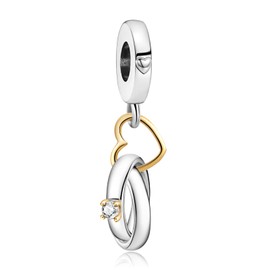 Annmors 925 Sterling Silver Charms for Bracelets and Necklaces Two-tone Wedding Rings Dangle Charms Jewelry Gift for Women