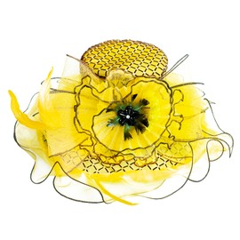 Z&X Women's Organza Derby Church Fascinator Hat Sequin Squares Wide Brim Wedding Tea Party Hat Yellow