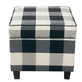 HomePop Home Decor | K7342-F2262| Classic Square Storage Ottoman with Lift Off Lid | Ottoman with Storage for Living Room & Bedroom, Black Plaid Large