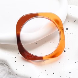Zhang shine Resin Bangle Bracelet for Women - Colorful Brown Orange Transparent Irregular Geometric Round Square Acrylic Wristbands Plate Cuff Bracelet Vintage Wide Plastic Statement Jewelry