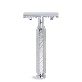 MERKUR Safety Razor 41C, Classic with Hexagonal Handle, Gloss Chrome, Three-Piece Razor with Straight Cut, Open Comb, Ideal for Wet Shaving, Die-Cast Zinc, Brass Handle, Made in Germany