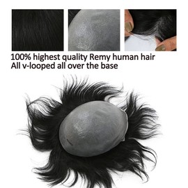 Civmo Tupé Para Hombre, 0,06 Mm, Ultrasuave, Transparente, Fino, Con Línea De Cabello Natural En Forma De V, Postizos Para Hombre, Sistemas De Cabello Humano Virgen Europeo, Pelucas De 20 X 25 Cm (1B