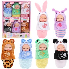 Miunana Mini Dolls, Mini Dolls, Baby Dolls, Pack of 6 Baby Mini Dolls with Sleeping Bag, Realistic Movable Baby Doll, Doll Toy for Children