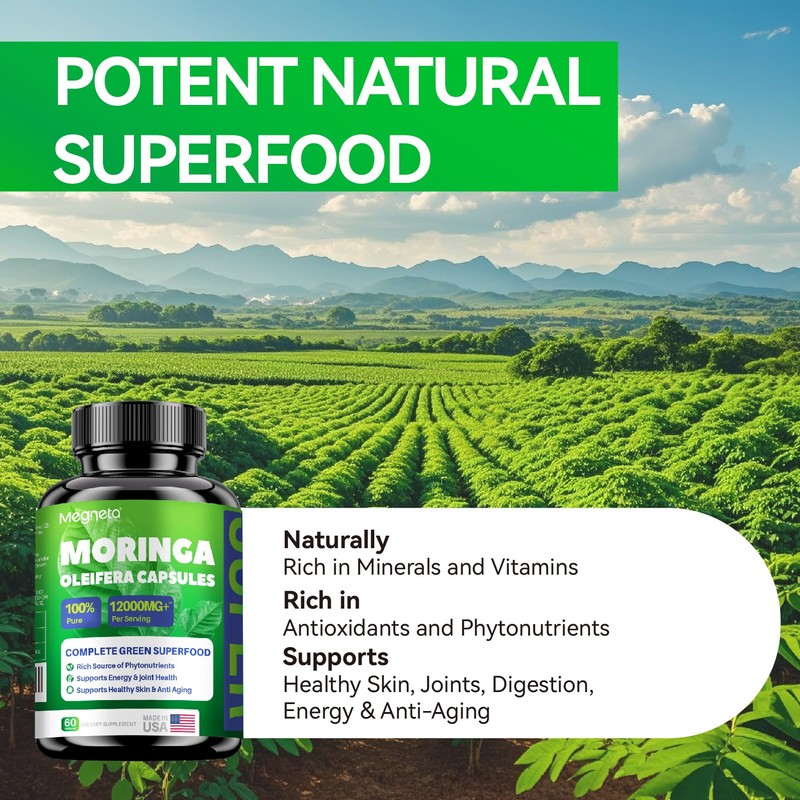Moringa Capsules 12000mg – Organic Moringa Oleifera Leaf Powder, High
