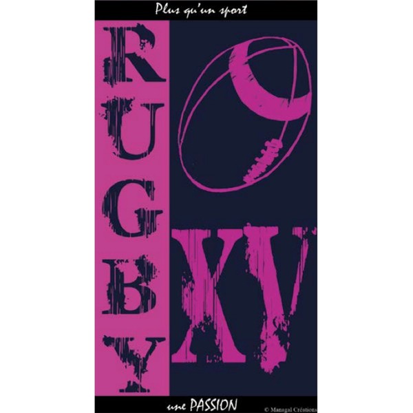 MANAGAL JQ 71 Rugby Plus Qu'Un Sport - Drap de Plage Coton Rose 95 x 175 x 1 cm
