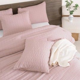 Andency Pink Twin Size Comforter Set, 2 Pieces Bedding Comforter Sets (1 Seersucker Textured Comforter & 1 Pillowcase), Lightweight Microfiber Down Alternative Bed Set (66x90 inches)