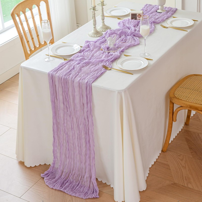 Sioloc 1 Pack Lavender Cheesecloth Table Runner,10ft Blue Table Runner,Boho