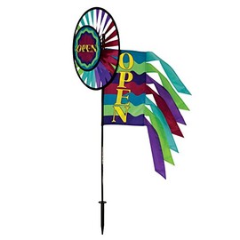 In the Breeze Open Sign Spinner and Flag - Ground Stake Included - Colorful Wind Spinner for Your Business,2746