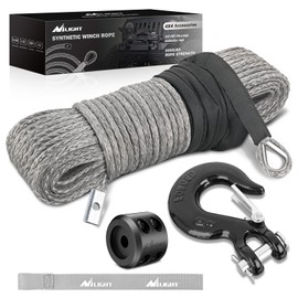 Nilight 1/4 Inch x 50 Feet Winch Rope Synthetic Winch Line Cable Universal for ATV UTV 4x4 Off-Road Vehicle 9000 lbs Winch Line Ropes with Steel Hook Rubber Stopper Protective Sleeve Safety Strap,Grey