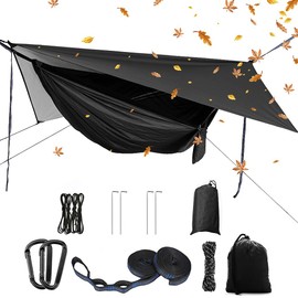 Portable Single Double Nylon High Strength Parachute Hammock Rainfly Set, Camping Hammock with Rain Fly Tarp and Mosquito Net Tent Tree Straps, Backpacking Hiking Travel Yard Outdoor Activities