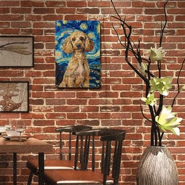 Ymyoo Metal Sign Tin Sign Vintage Wall Art Poodle Starry Night Poodle Chic Poodle in Night for Home Salon and Seasonal Celebrations Waterproof Aluminum 8×12 Inches