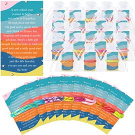 Liliful 30 Set Back to School Bracelets Neon Friendship Bracelets Adjustable Rope Woven Bracelets Quotes Greeting Cards Bags for Students First Day of School Classroom Gifts from Teachers