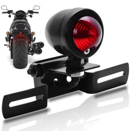 KATUR - 1 luz trasera roja de 12 V para motocicleta, luz de freno con soporte para matrícula, color negro, compatible con Harley Bobber Chopper Cruiser Dyna Glide Sportster
