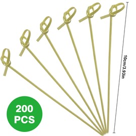 200 PCS Bamboo Cocktail Picks, Natural Bamboo Sticks, Toothpicks for Appetizers, 4 Inch with Looped Knot Food Picks for Fruit Appetizer Cocktail Garnish Accessories Party Supplies