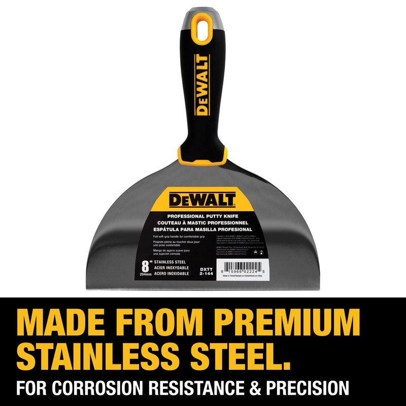 DEWALT 8" Putty Knife | Stainless Steel w/Soft Grip Handle