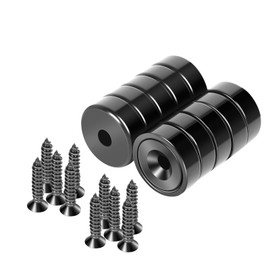 Neosmuk Magnets with Screws,22lbs+ Heavy Duty Rare Earth Neodymium Mounting Magnets with Holes,Countersunk Round Disc Industrial Magnets for Wall Mounting,10 Pack,Black