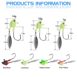 16Pcs Fishing Jig Head Underspin Jig Head Hook with Willow Blade Spinner Spoon Swimbait Jig Heads Hook for Bass Trout 1/4OZ 3/8OZ 2/5OZ