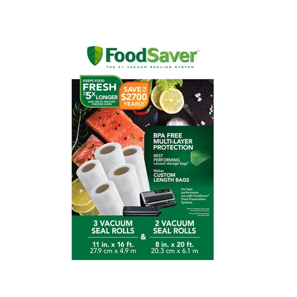 FoodSaver 8" and 11" Vacuum Seal Rolls Multipack, Make Custom-Sized BPA-Free Vacuum Sealer Bags, Multi-Pack, Clear