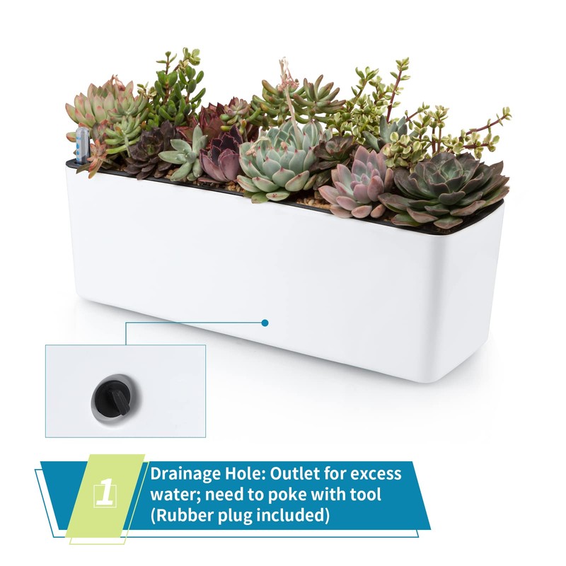 Skelang 2-Pack Self Watering Planter, Rectangle Flower Pot with Water