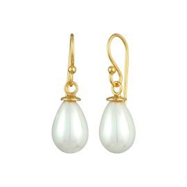 0312541422 Women's Earrings with Shell Pearls Drops, 925 Sterling Silver Gold-Plated, Pearl Earrings for Women, Wedding Earrings with Pearls, Sterling Silver, Pearl