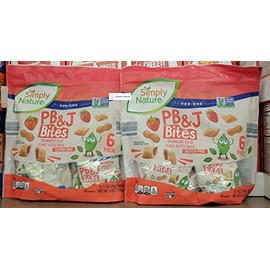 Simply Nature Non-GMO PB & J Bites Strawberry Filled Peanut Butter Snack 6 Pack 6oz 170g (Two Bags)