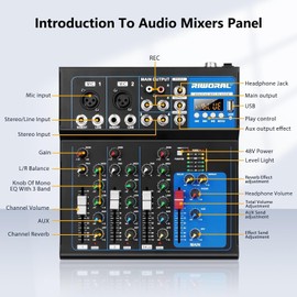 4 Channel Audio Interface USB Audio Mixer Sound Board Mixing Console Built In Bluetooth MP3 Computer Input +48V Phantom Power Mixer Audio For Karaoke Dj Stage Streaming Studio