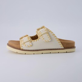 CUSHIONAIRE Women's Wyatt whipstitch footbed sandal with +Comfort, Wide Widths Available, Cream Smooth 9.5