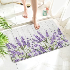 Twyt decor Lavender Watercolor Floral Imitation Cashmere Bathroom Mat Rug -Rubber Non Slip Quick Dry Super Absorbent Thin Bathroom Rugs for Bathtub Shower Room Sink (17" W x 27" L Purple)