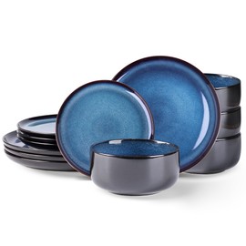 LERATIO Ceramic Dinnerware Sets for 4,12 Pieces Poreclain Plates and Bowls Sets,Scratch Resistant Dishes,Dishwasher & Microwave Safe,Oven Safe Dishes Set,Service for 4 - Blue