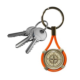 Keyring Wind Rose Compass Compass Satin Steel and Rubber Men Women Unisex Car Motorcycle (Orange), Orange, One Size, orange, Unit size