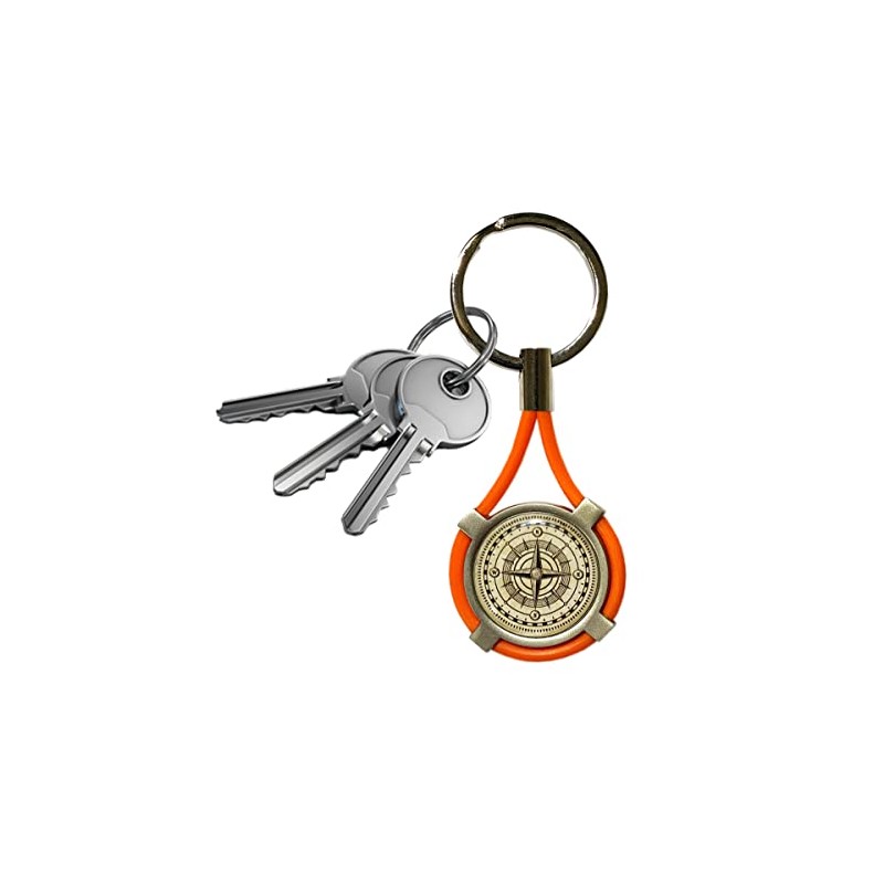 Keyring Wind Rose Compass Compass Satin Steel and Rubber Men