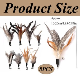 8 Pcs Cat Feather Toys with Bells,Interactive Toys Spinning Attachment Feather,Exerciser Playing Toy Wand Funny Sticks for Kitten or Cat