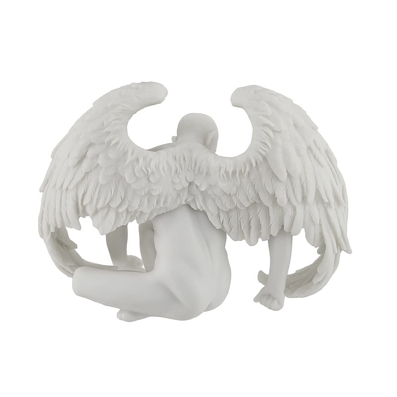 Veronese Design Nude Winged Grieving Male Angel White Marble Finish