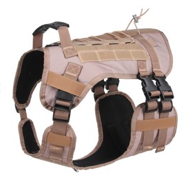 DoggieKit Tactical Dog Harness for Medium Large Dogs No Pull, Military Dog Harness with Handle,Service Dog Vest with Molle & Loop Panels, Adjustable Pet Harness for Training Hunting Walking Khaki