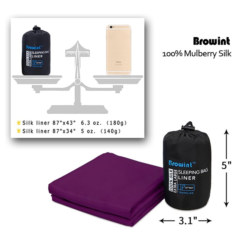 Browint Silk Sleeping Bag Liner, 100% Mulberry Silk Sleep Sheet,